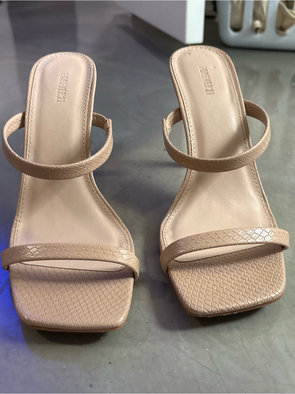 Forever 21 Nude Textured Double-Strap Slide Heels